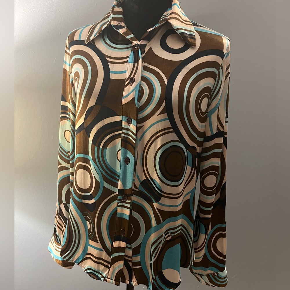 Vintage CARABELLA Collection Psychedelic 70’s style Disco Button-Up Blouse